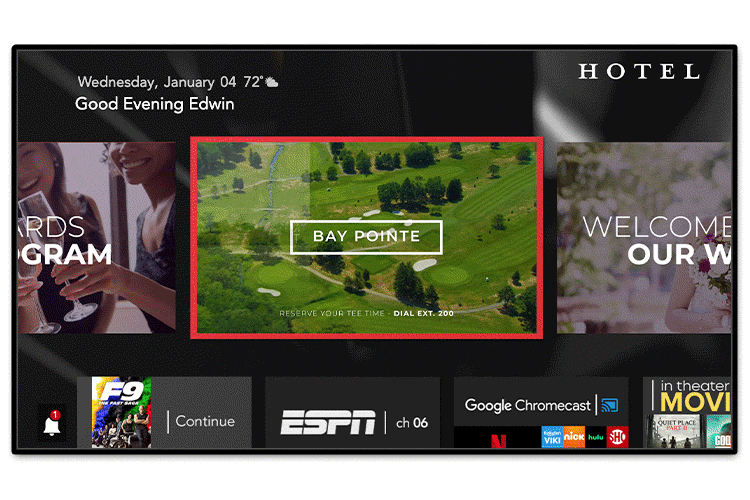 A gif of promotional areas for hotels on SONIFI's interactive TV